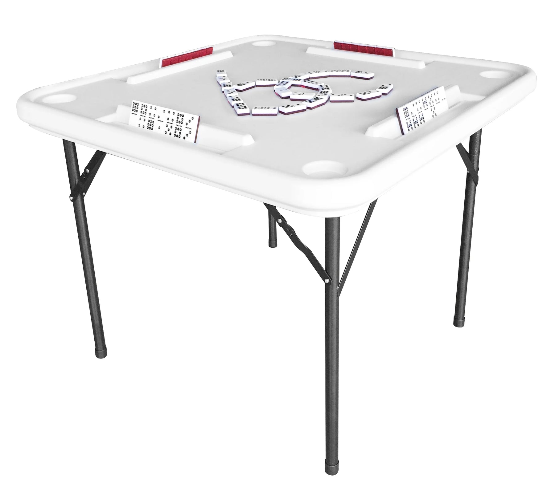 Bene Casa Foldable Domino Table with Built - in Drink Holders, 38" x 38", White