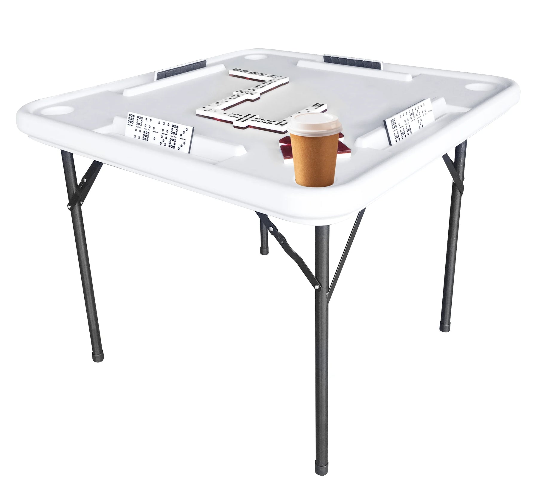 Bene Casa Foldable Domino Table with Built - in Drink Holders, 38" x 38", White