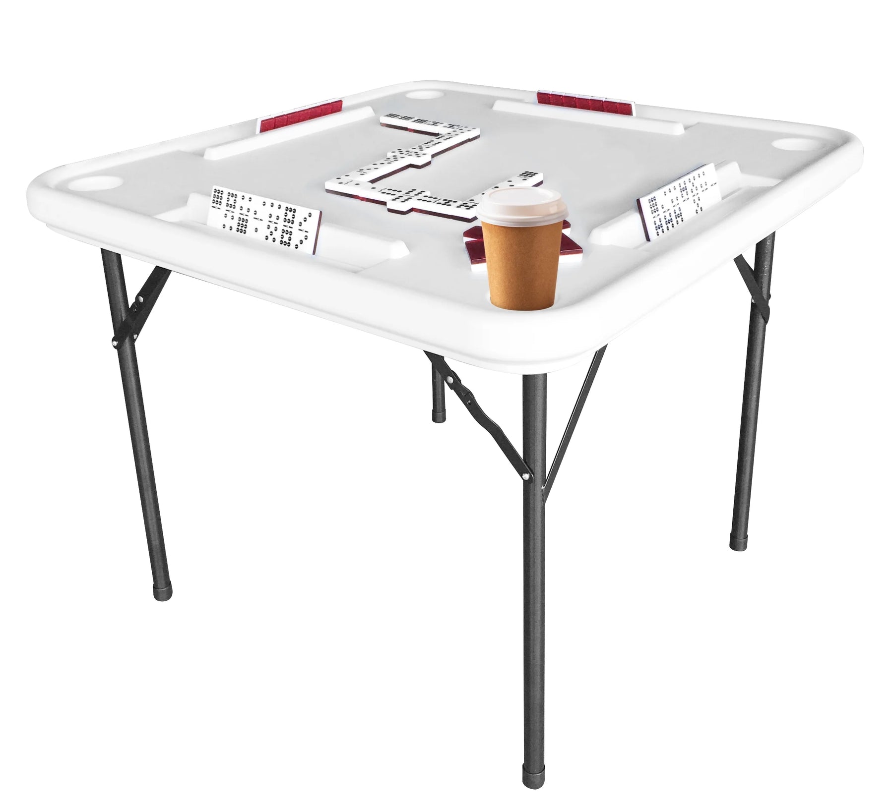 Bene Casa Foldable Domino Table with Built - in Drink Holders, 38" x 38", White