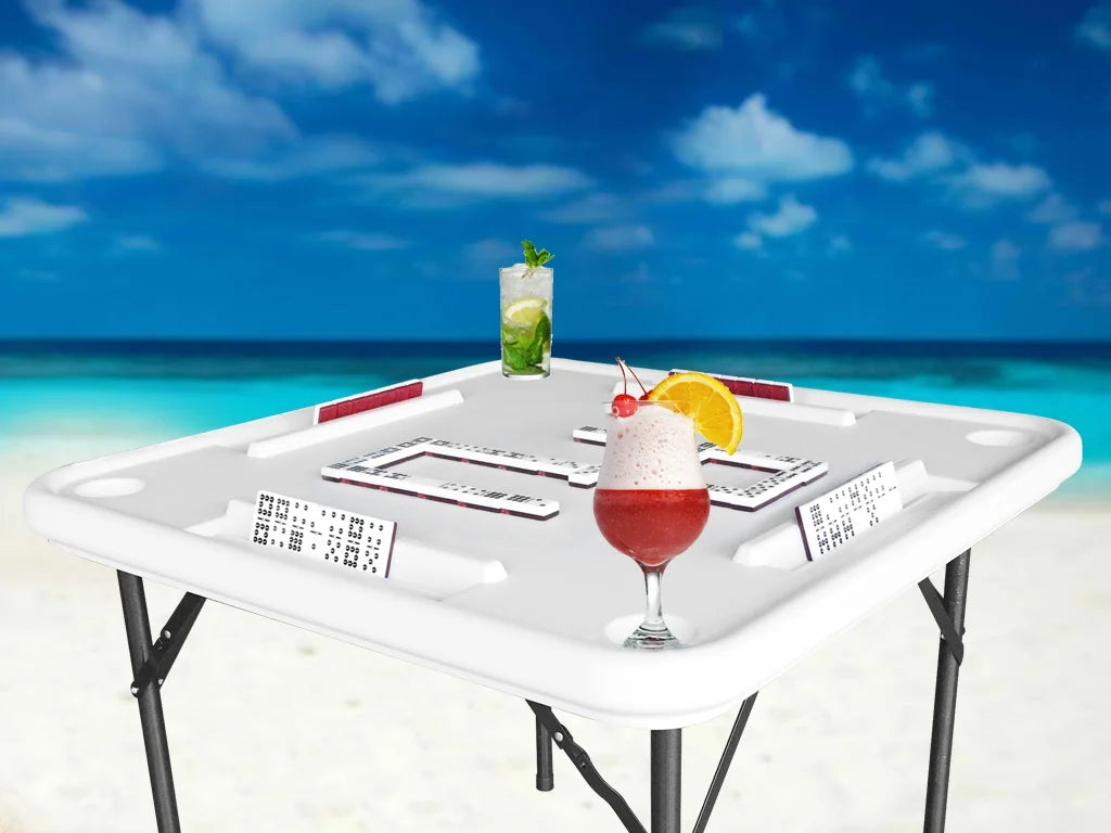 Bene Casa Foldable Domino Table with Built - in Drink Holders, 38" x 38", White