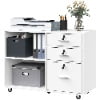 DEXTRUS 3 Drawer Wood Lateral Filing Cabinet with Locks, Printer Stand Storage File Cabinet with Shelves for Home Office, White