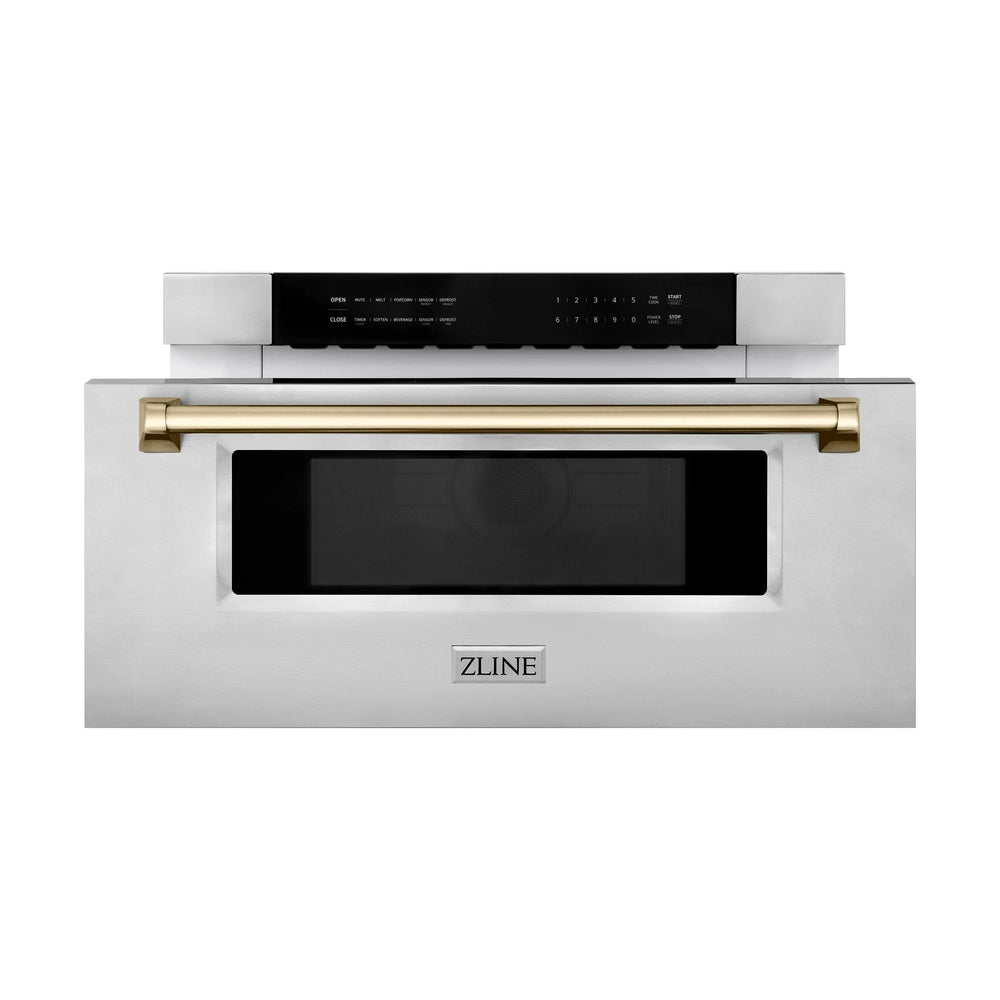 ZLINE Autograph Edition 30" 1.2 Cu. ft. Built-In Microwave Drawer Stainless Steel with Gold Accents